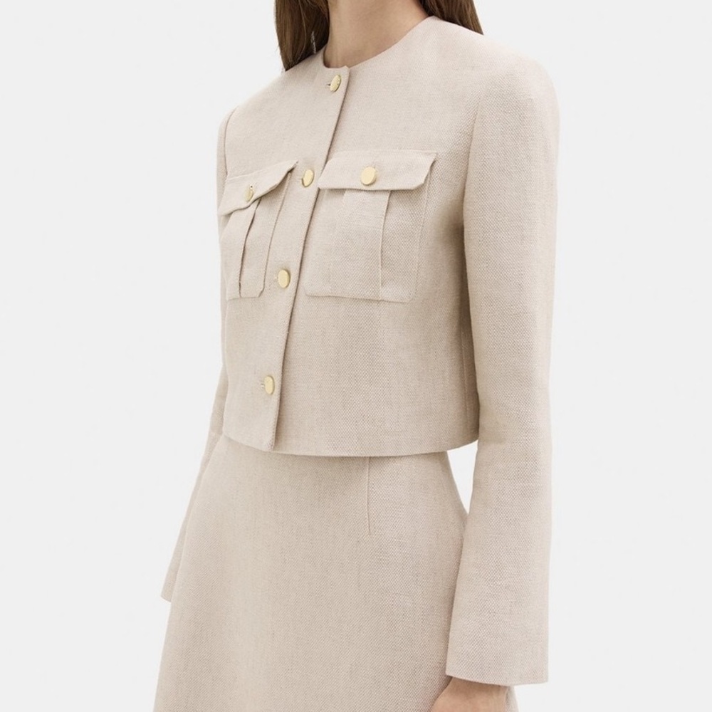 Theory Military Jacket in Basket Weave Linen Size 14 NWT